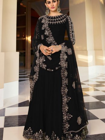 Black Stonework Anarkali Suit with Georgette Dupatta