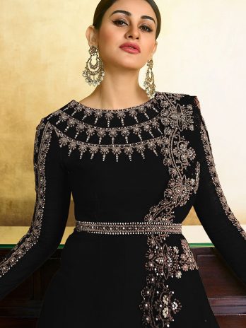 Black Stonework Anarkali Suit with Georgette Dupatta