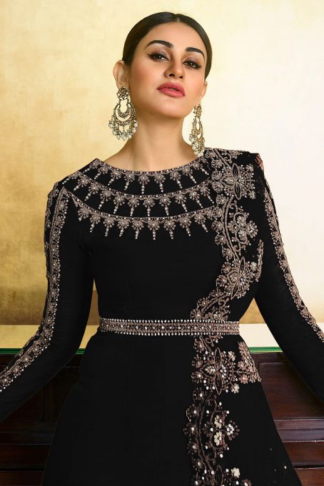 Black Stonework Anarkali Suit with Georgette Dupatta - Image 2