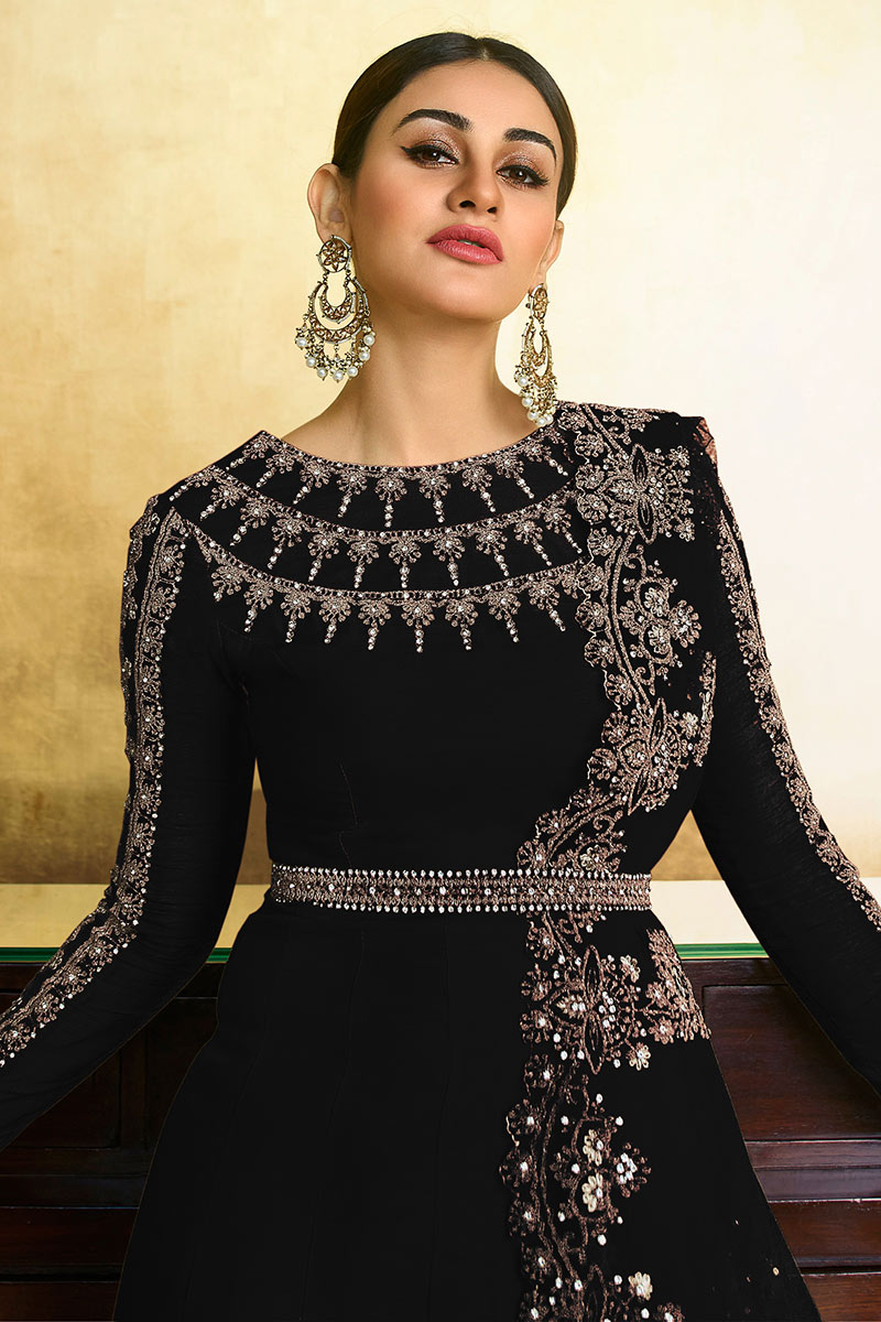 Black Stonework Anarkali Suit with Georgette Dupatta - Image 2