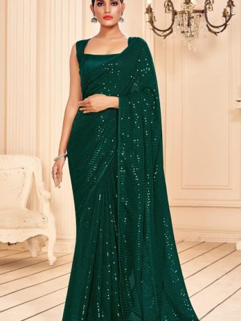 Bottle Green Georgette Saree With Sequins