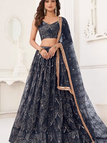 Black Embroidered Flared Style Net Lehenga