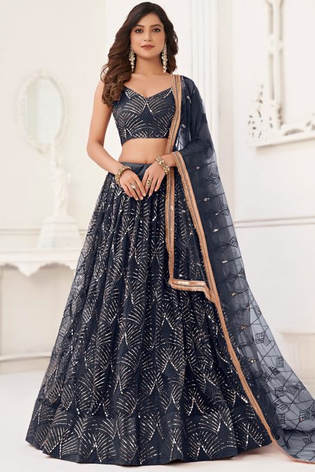 Black Embroidered Flared Style Net Lehenga