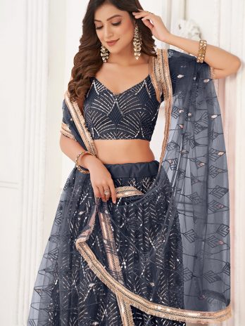 Black Embroidered Flared Style Net Lehenga