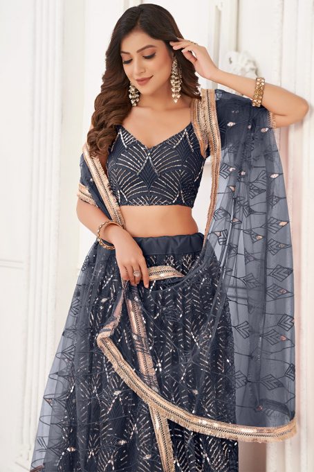 Black Embroidered Flared Style Net Lehenga - Image 2