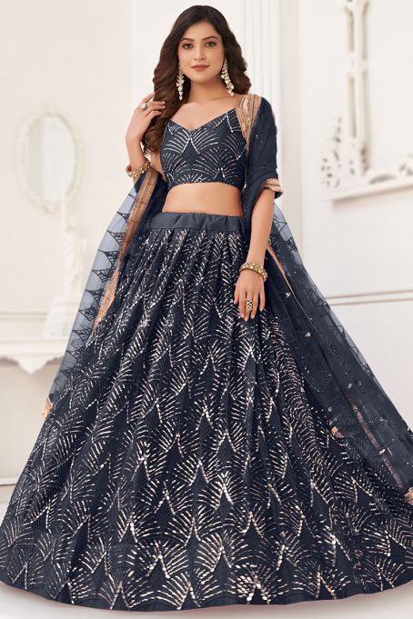 Black Embroidered Flared Style Net Lehenga - Image 3