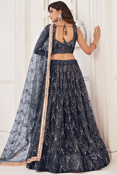 Black Embroidered Flared Style Net Lehenga - Image 5