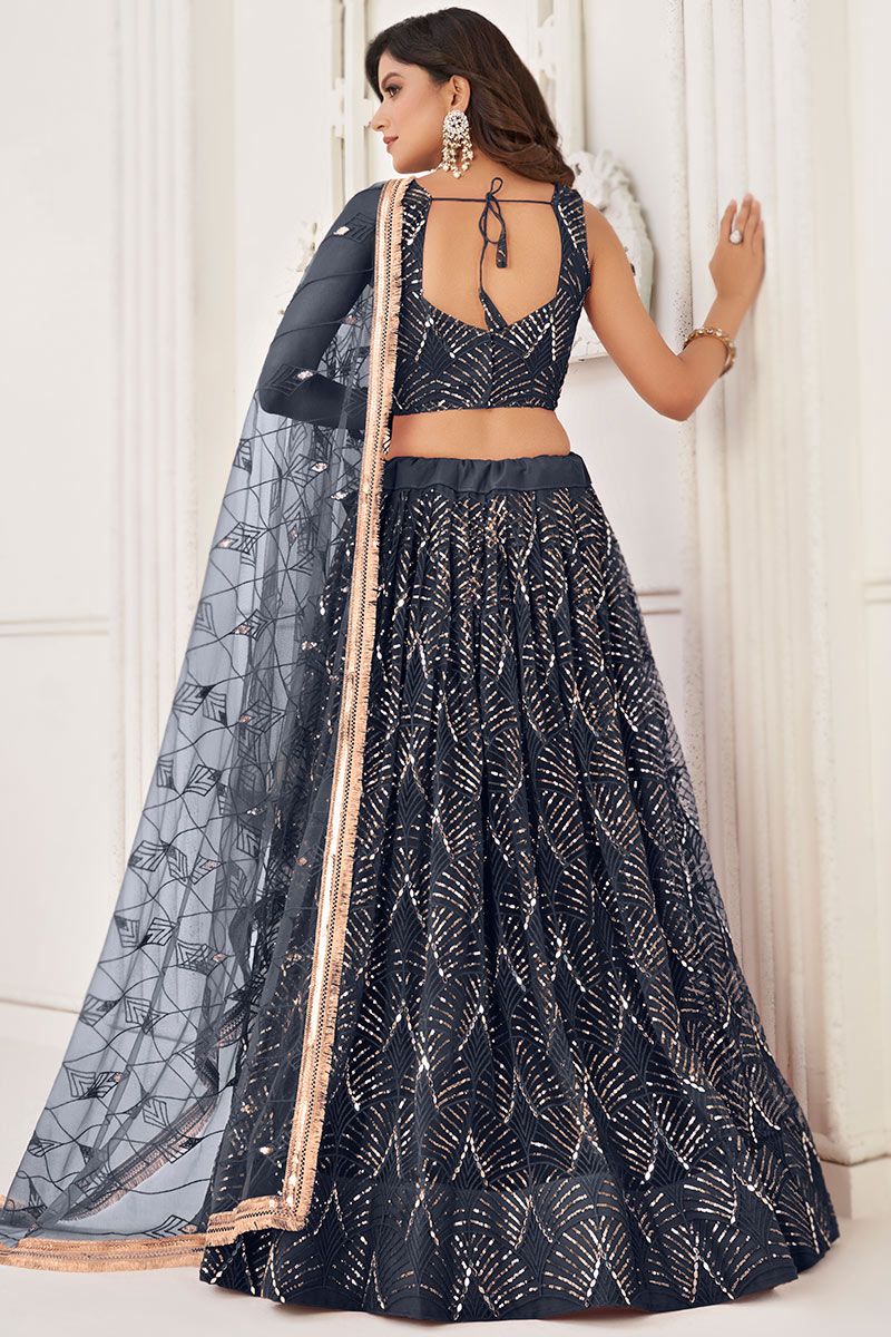 Black Embroidered Flared Style Net Lehenga - Image 5