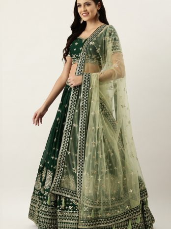 Dark Green Georgette Embroidered Lehenga for Diwali Party