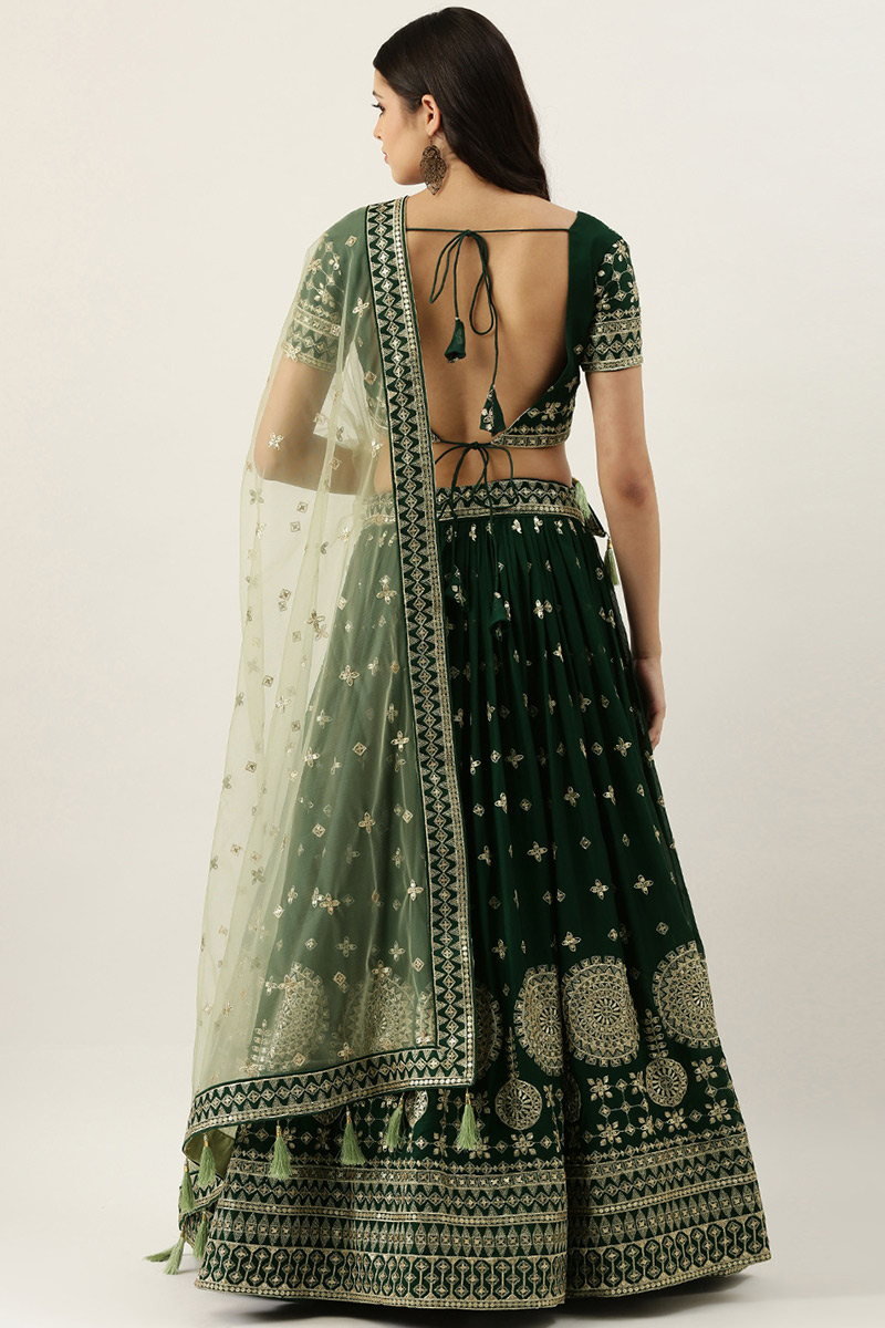 Dark Green Georgette Embroidered Lehenga for Diwali Party - Image 4