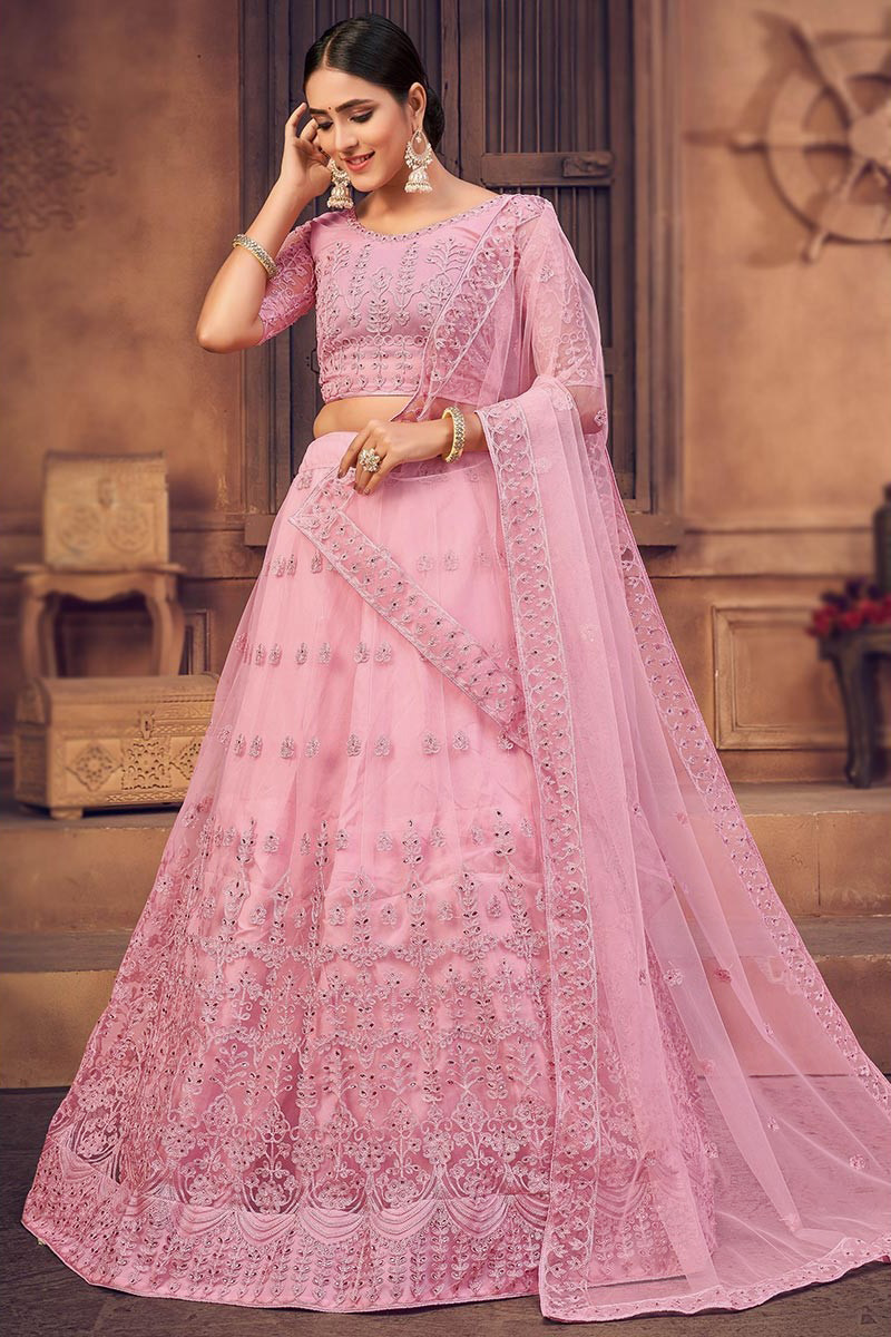 Light Pink Net Embroidered Lehenga for Diwali Party - Image 2