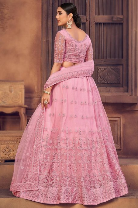 Light Pink Net Embroidered Lehenga for Diwali Party - Image 3