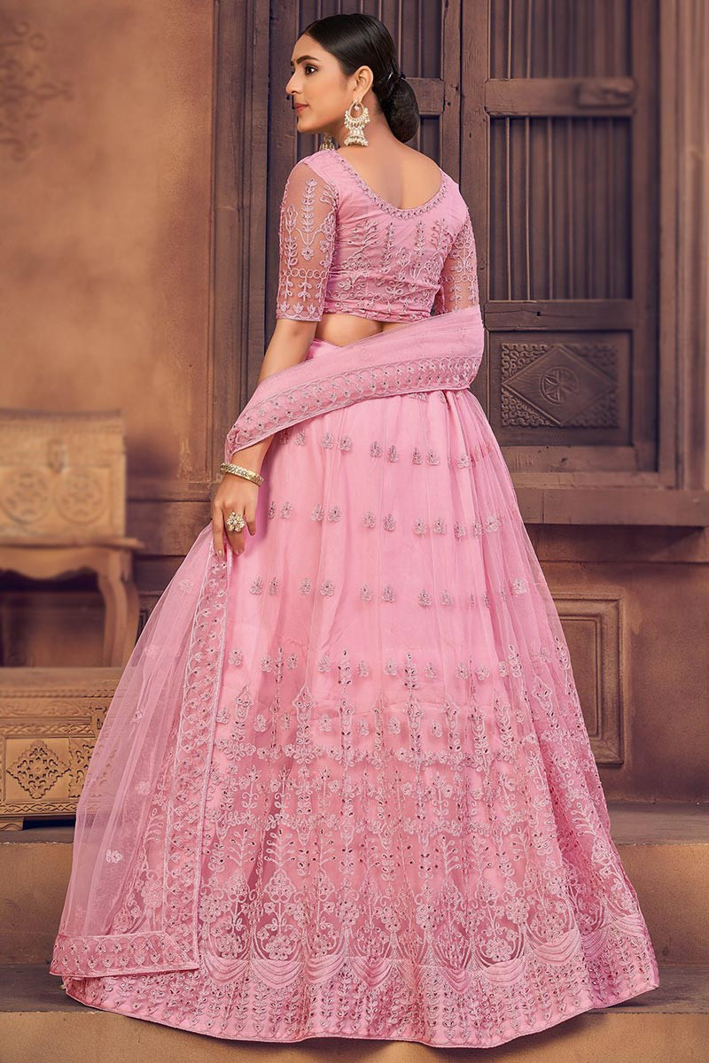 Light Pink Net Embroidered Lehenga for Diwali Party - Image 3