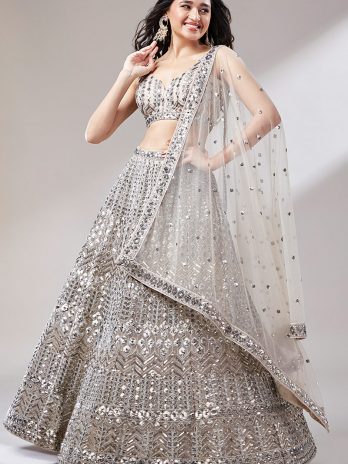 Net Dori Embroidered Cream Beige Panelled Style Lehenga