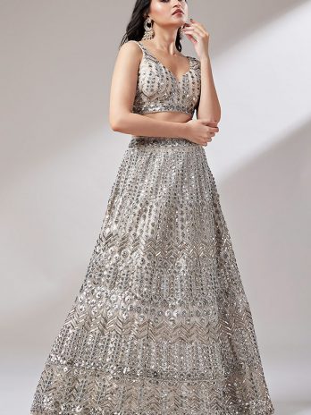 Net Dori Embroidered Cream Beige Panelled Style Lehenga