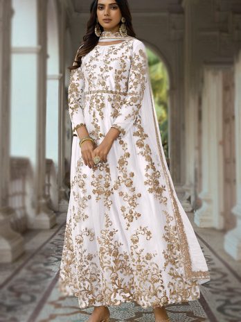 Net White Dori Embroidered Anarkali Suit for Party
