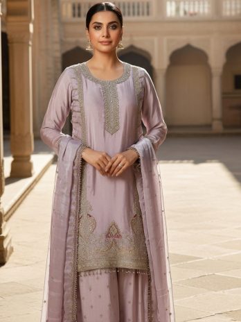 Lilac Silk Embroidered Sharara Suit