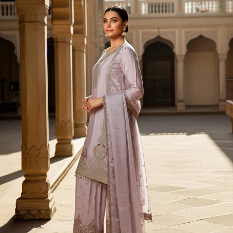 Lilac Silk Embroidered Sharara Suit - Image 2