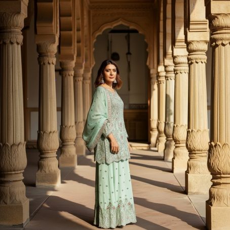 Mint Green Net Embroidered Sharara Suit - Image 2