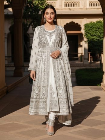 White Silk Embroidered Gown