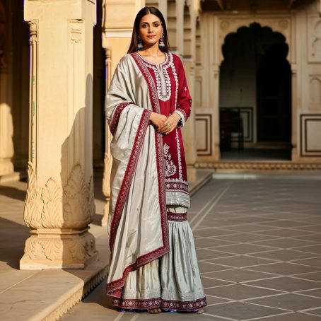 Maroon and Silver Embroidered Gharara Suit - Image 2