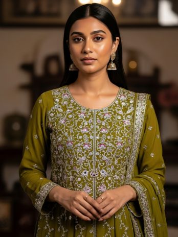 Mustard Yellow Silk Embroidered Gharara Suit