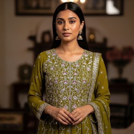 Mustard Yellow Silk Embroidered Gharara Suit - Image 2