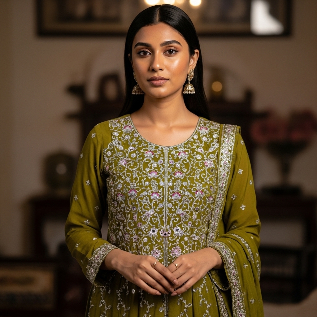 Mustard Yellow Silk Embroidered Gharara Suit - Image 2