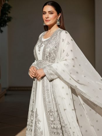 White Silk Embroidered Gown