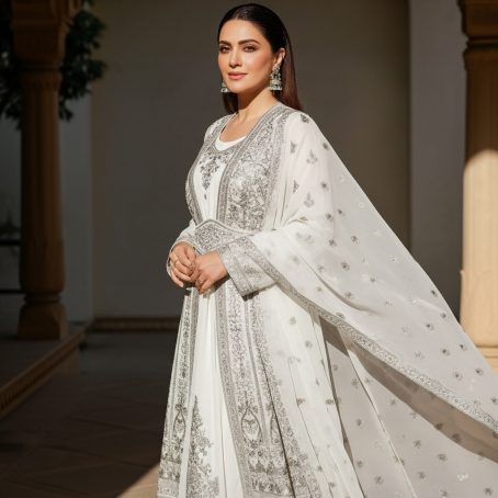White Silk Embroidered Gown - Image 2