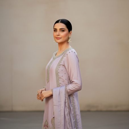 Lilac Silk Embroidered Sharara Suit - Image 4