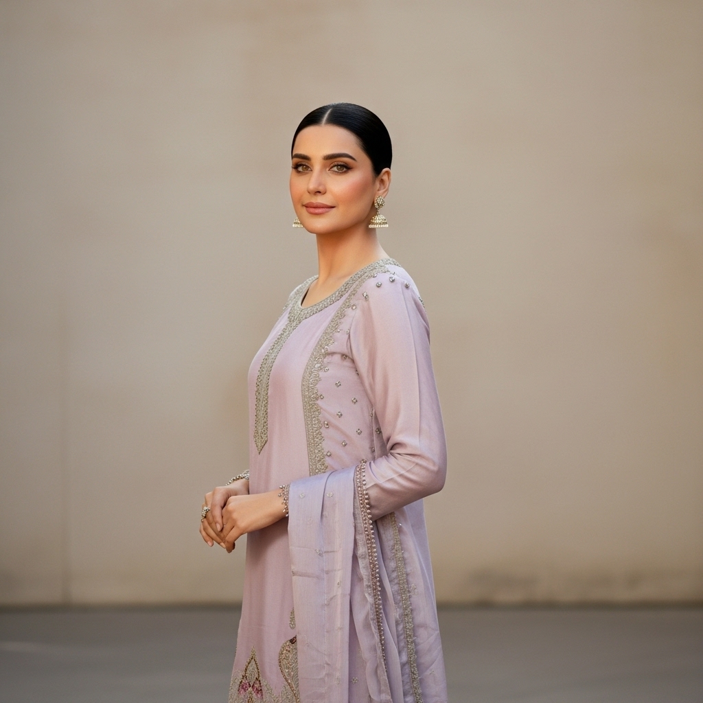 Lilac Silk Embroidered Sharara Suit - Image 4