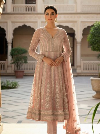 Blush Pink Net Embroidered Anarkali Suit