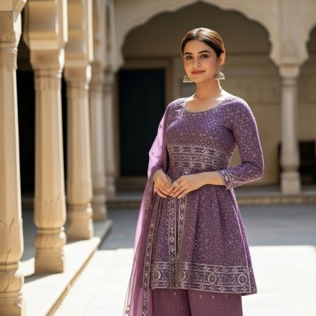 Lavender Georgette Embroidered Sharara Suit - Image 2