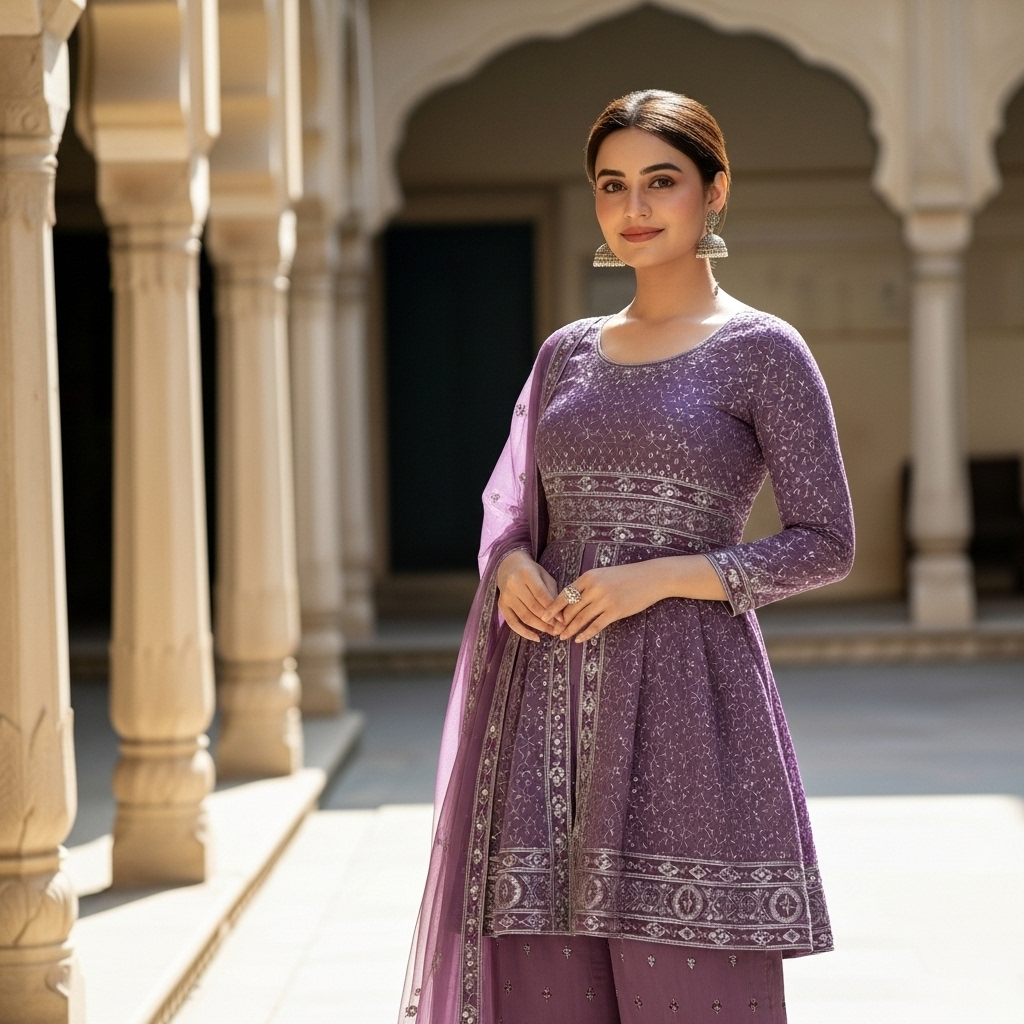 Lavender Georgette Embroidered Sharara Suit - Image 2
