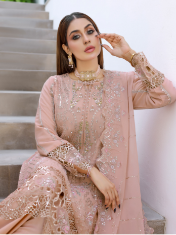 Blush Pink Georgette Embroidered Straight Suit