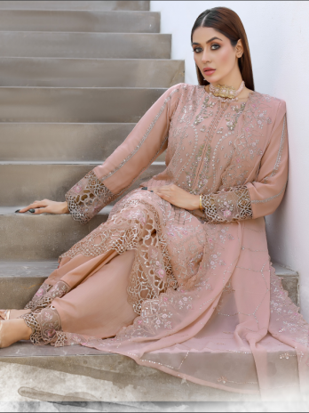 Blush Pink Georgette Embroidered Straight Suit