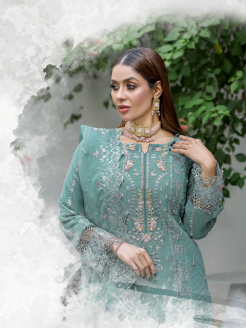 Sage Green Georgette Embroidered Straight Suit