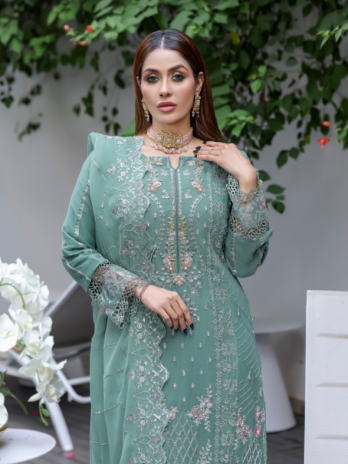 Sage Green Georgette Embroidered Straight Suit