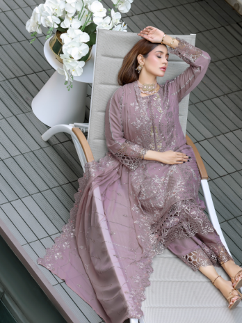 Dusty Mauve Georgette Embroidered Straight Suit