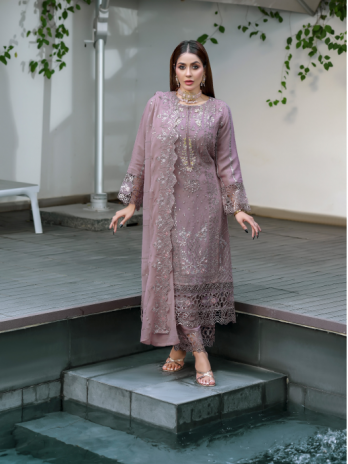 Dusty Mauve Georgette Embroidered Straight Suit